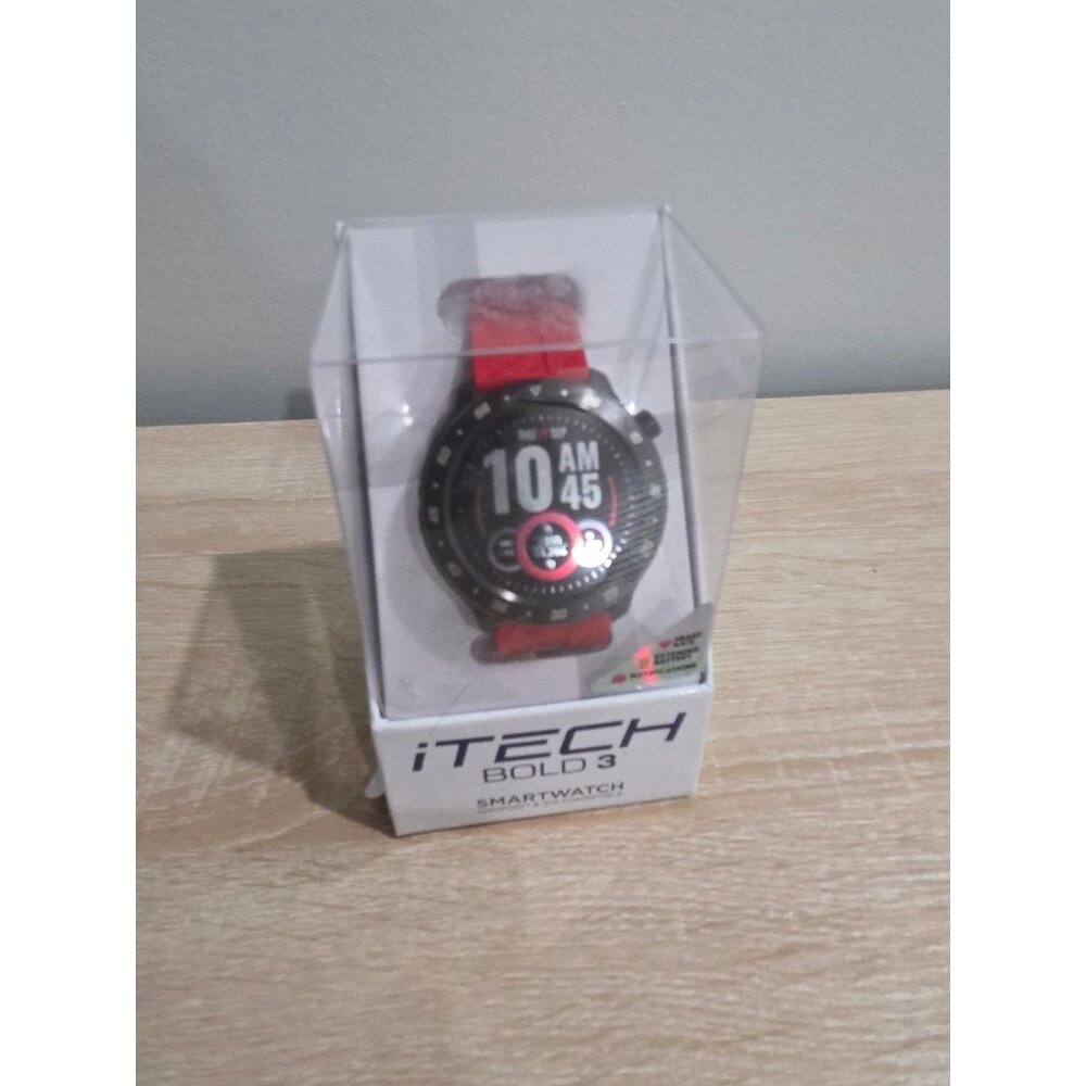 New in Box iTech Bold 3 Unisex Adult Smart Watch, Red, Silicone Strap